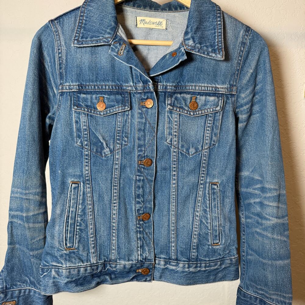 Women's Madewell Medium Wash Denim Blue Jean Button Front Jacket Size Small - Picture 3 of 9